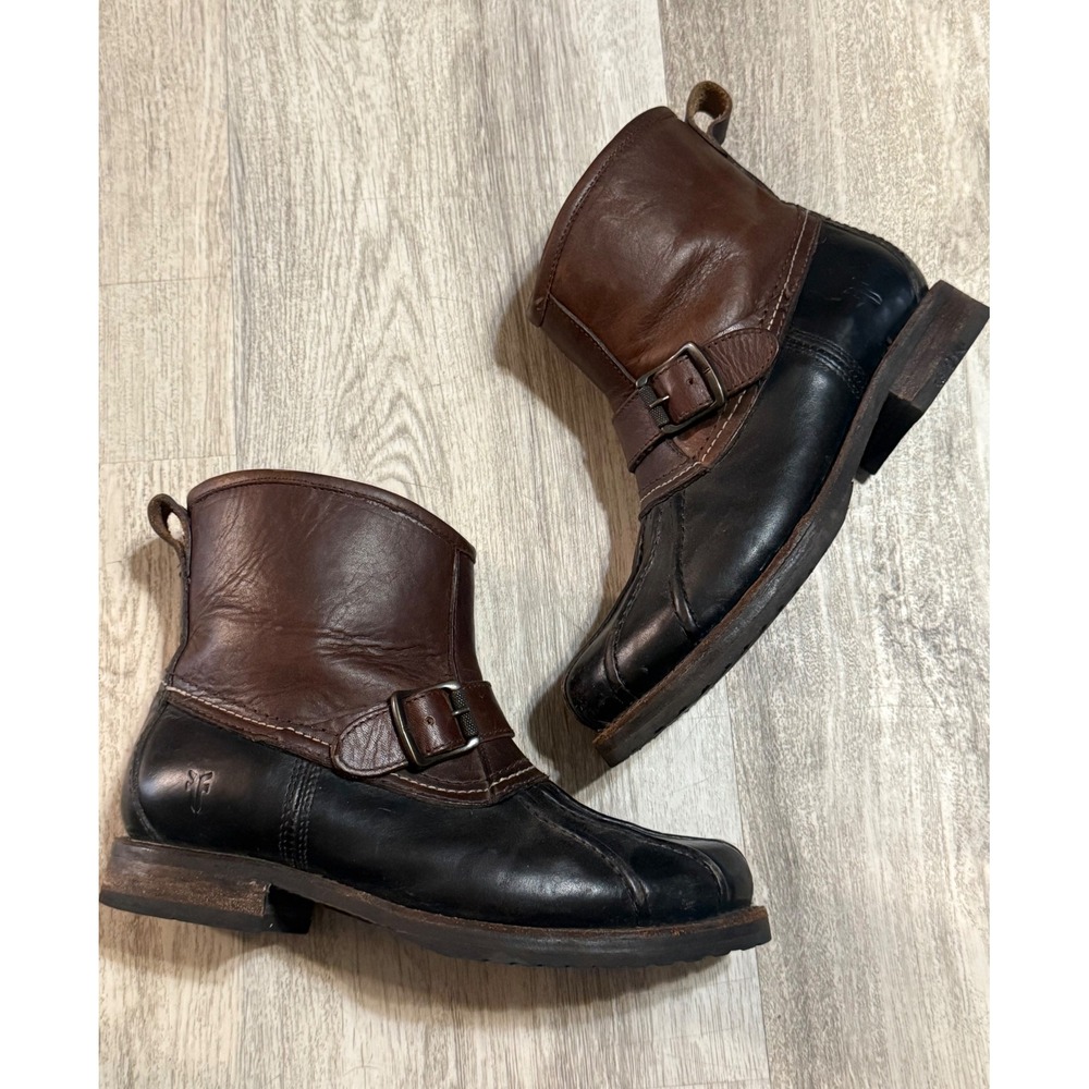 Frye Womens Shearling Lined Leather Duck Boots Brown Black Buckle Size 7